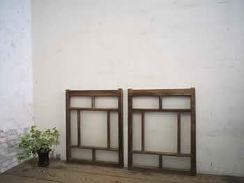 昭和レトロ　アンティークガラス　ガラス戸　木枠×2枚 タE0304◇(2)【H177cm×W67,5cm】×2枚◇昭和レトロな古い木枠